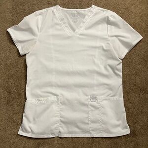 Cherokee Workwear Women's V-Neck Solid White Scrub Top (Size Medium)